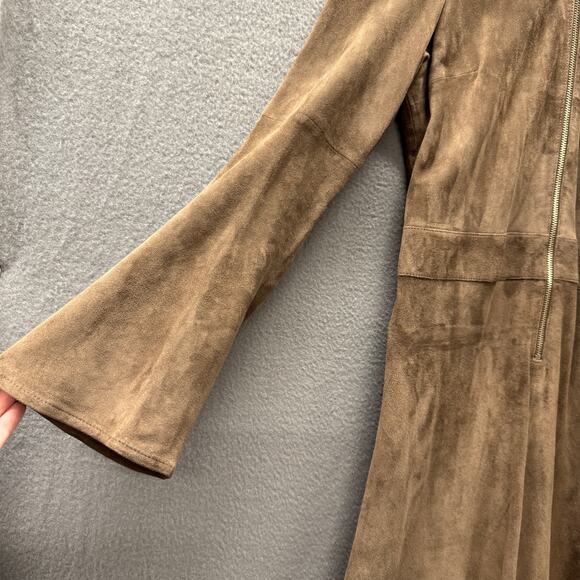 AS by DF Suede Dress Womens Small Brown Long Sleeve Zip Up Retro Knee Length - Picture 8 of 9